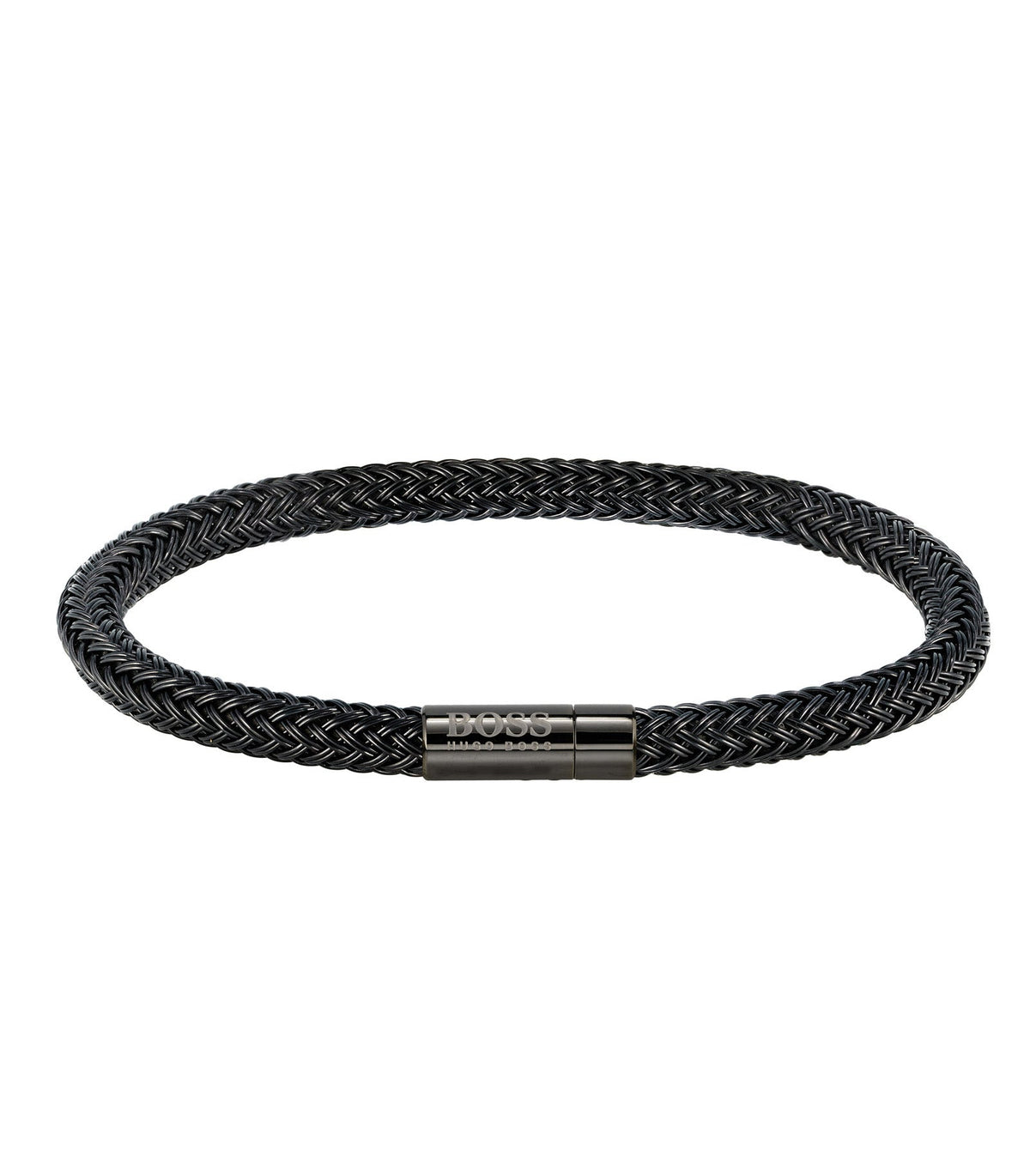Hugo Boss Men Ionic Plated Black Steel &amp; Black Plastic Bracelet 1580100L