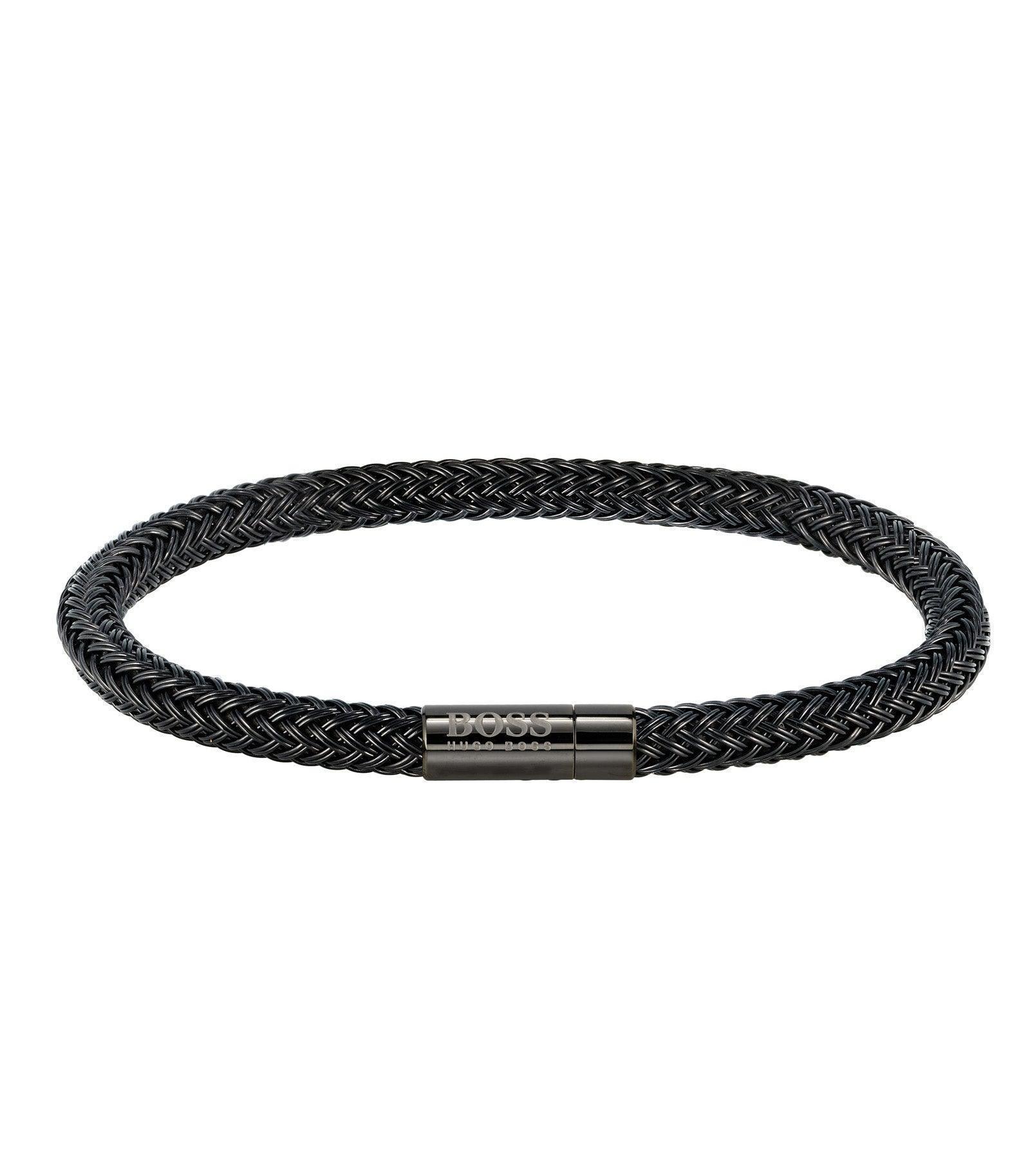 Hugo Boss Men Ionic Plated Black Steel Black Plastic Bracelet