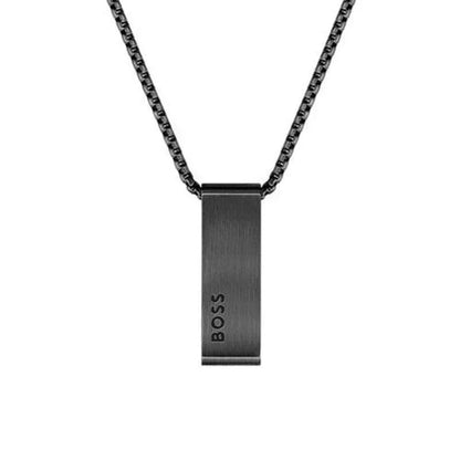Hugo Boss Jewellery Stainless Steel Engravable Necklace Sarkis For Men, Black 1580371