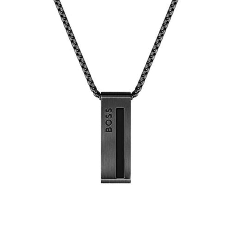 Hugo Boss Jewellery Stainless Steel Engravable Necklace Sarkis For Men, Black 1580371