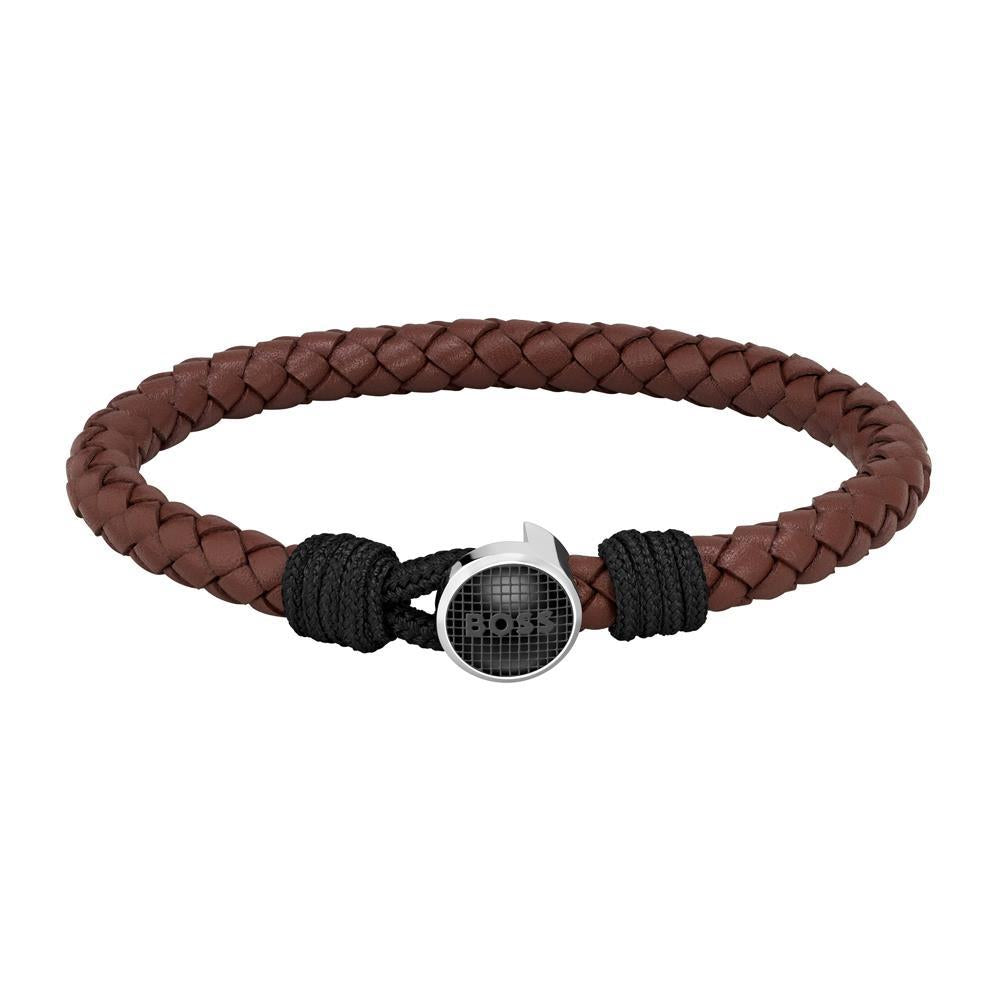 Hugo Boss Jewellery Men's Braided Brown Leather Bracelet 1580467M