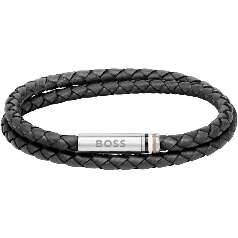 Hugo Boss Jewellery Men's Ares Black Braided Double Leather Bracelet 1580489M
