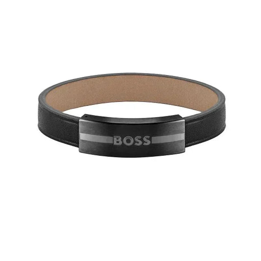 Hugo Boss Jewellery Men's Black Leather Bracelet 1580490M