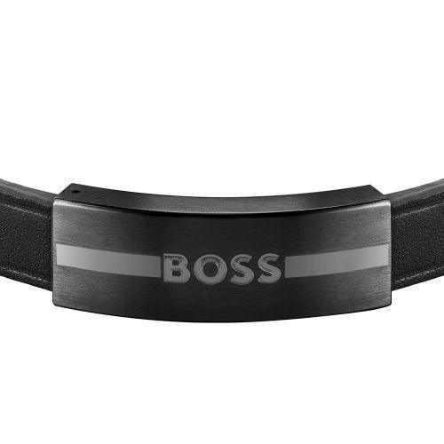 Hugo Boss Jewellery Men's Black Leather Bracelet 1580490M