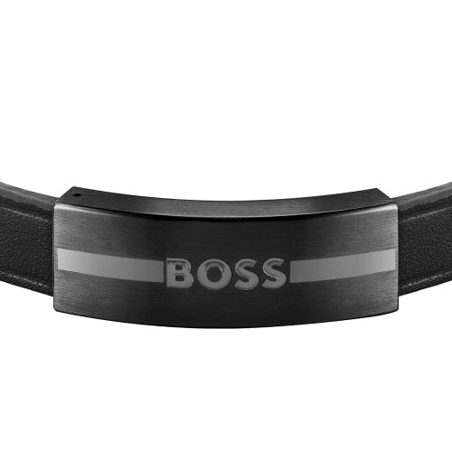 Hugo Boss Jewellery Men&#39;s Black Leather Bracelet 1580490M