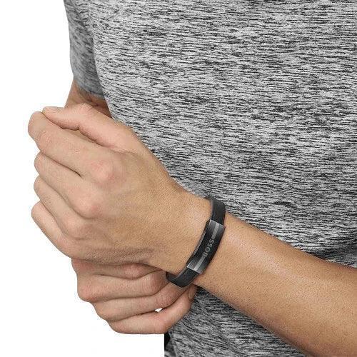 Hugo Boss Jewellery Men's Black Leather Bracelet 1580490M