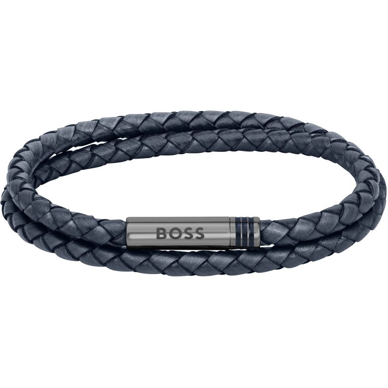 Hugo Boss Jewellery Men&#39;s Ares Blue Braided Double Leather Bracelet 1580494M