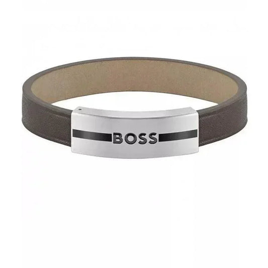 Hugo Boss Jewellery Men's Stainless Steel Brown Leather Bracelet 1580496M