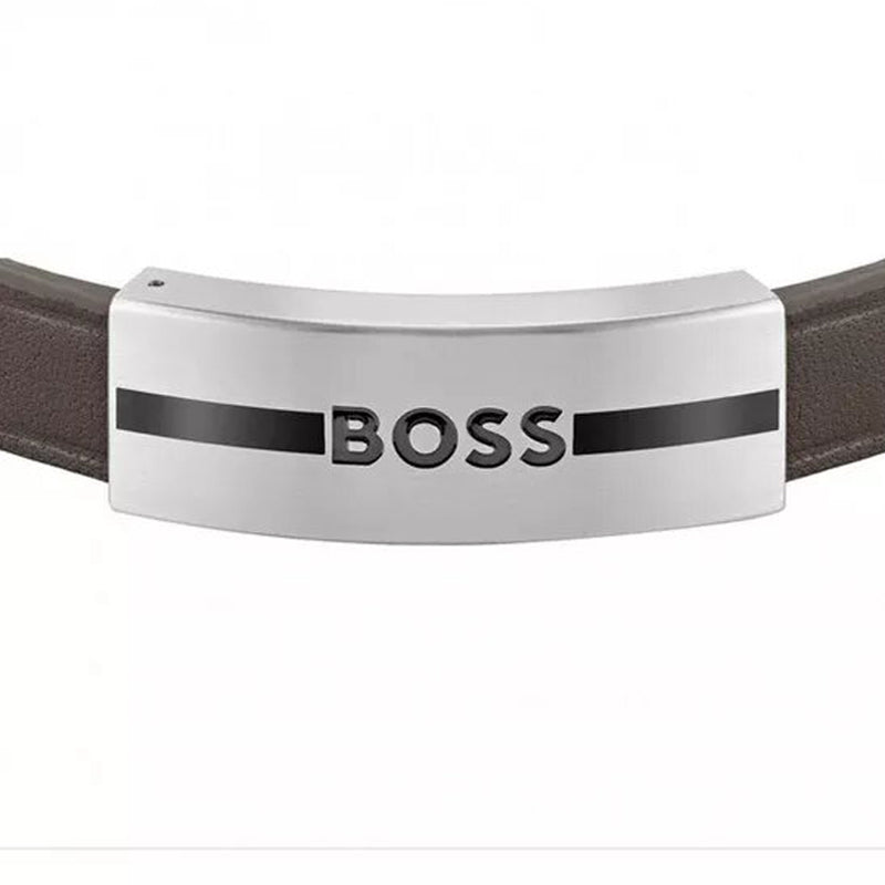 Hugo Boss Jewellery Men&#39;s Stainless Steel Brown Leather Bracelet 1580496M