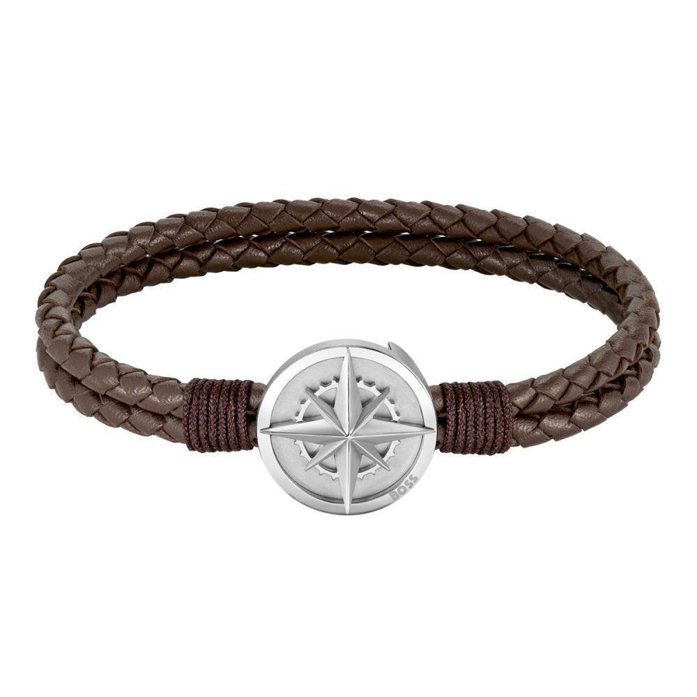 Hugo Boss Jewellery Brown Leather Men's bracelet 1580497M