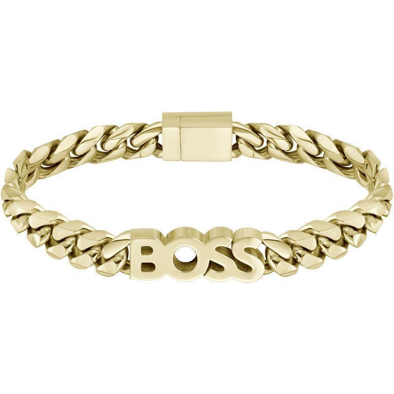 Hugo Boss Jewellery Kassy Gold Plated Logo Curb Chain Bracelet 1580505M