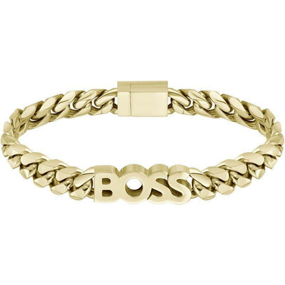 Hugo Boss Jewellery Kassy Gold Plated Logo Curb Chain Bracelet 1580505M