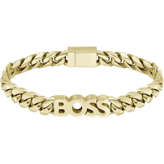 Hugo Boss Jewellery Kassy Gold Plated Logo Curb Chain Bracelet 1580505M
