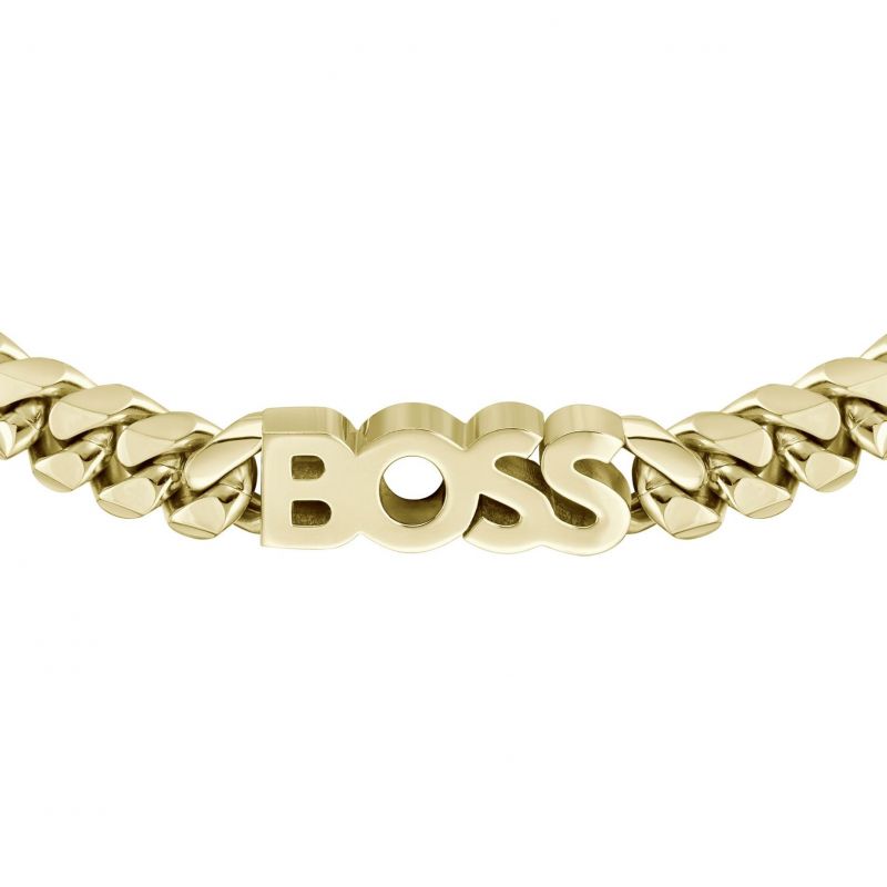 Hugo Boss Jewellery Kassy Gold Plated Logo Curb Chain Bracelet 1580505M