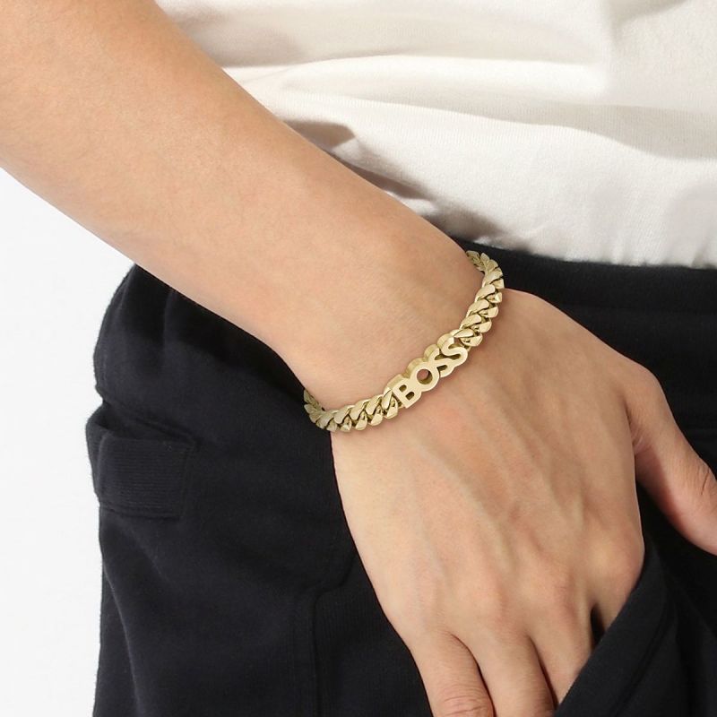 Hugo Boss Jewellery Kassy Gold Plated Logo Curb Chain Bracelet 1580505M