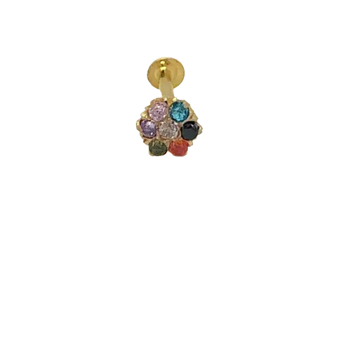 18K Yellow Gold 7 Multi Coloured CZ Screw Back Nose Pin