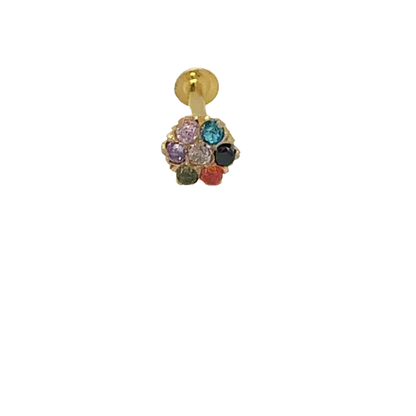 18K Yellow Gold 7 Multi Coloured CZ Screw Back Nose Pin