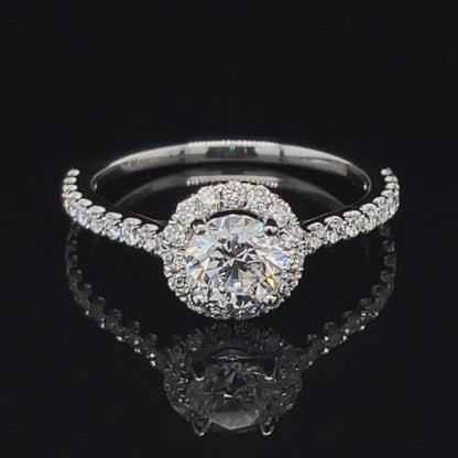 14K White Gold 1.05tdw Lab Grown Round Halo Diamond Engagement Ring