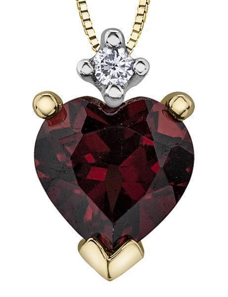 10K Yellow Gold Garnet Heart and Diamond Pendant