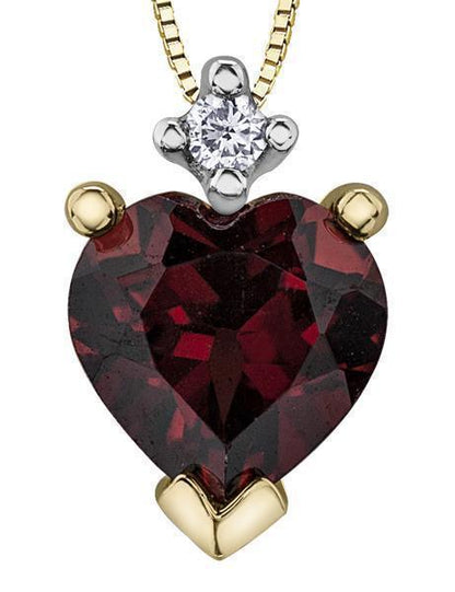10K Yellow Gold Garnet Heart and Diamond Pendant