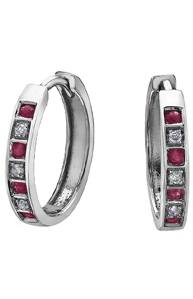 10K White Gold, Ruby & Diamond Earring