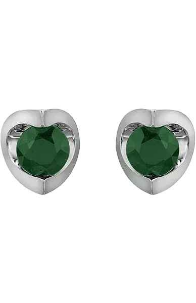10K White Gold 4mm Emerald Earring 
