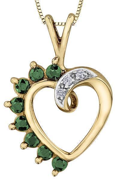 10K Yellow Gold Emerald & Diamond Heart Pendant