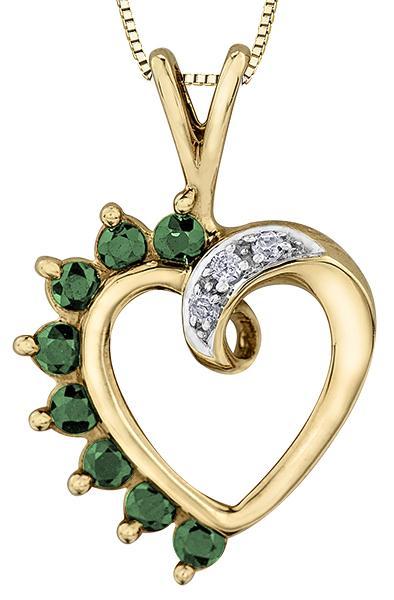 10K Yellow Gold Emerald &amp; Diamond Heart Pendant
