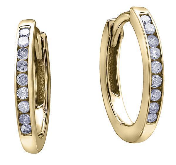 10K Yellow Gold 0.10TDWW Round Hoop Diamond Earrings