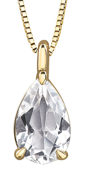 10K White Gold Pear Shape White Topaz Pendant