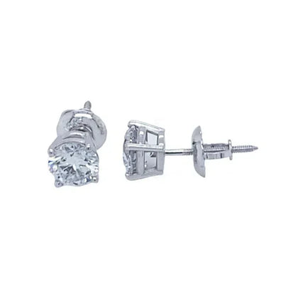 14K White Gold 1.0TDW Lab Grown Round Diamond Solitaire Stud Earrings