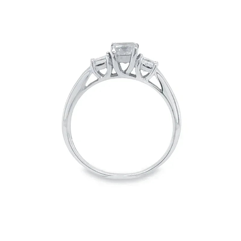 14K White Gold 0.90TDW Past Present and Future Princess Cut Diamond Engagement Ring