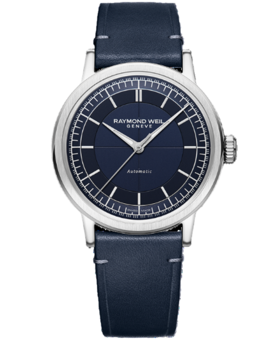 Raymond Weil Millesime Men’s Automatic Blue Leather Strap Watch 2925-stc-50001