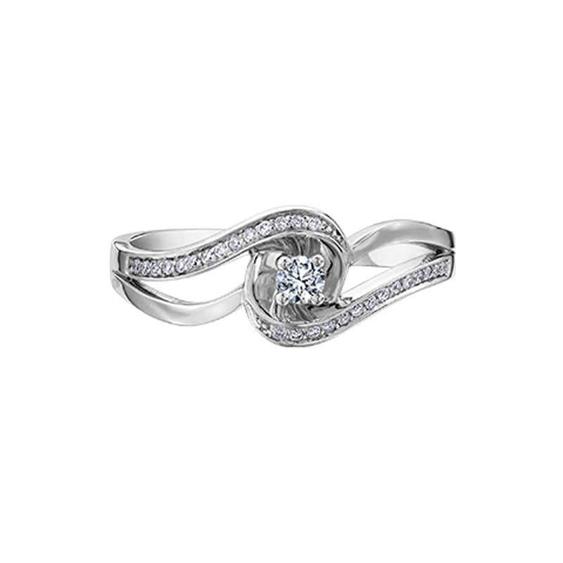 Twisted 10K White Gold Diamond Ring with 0.08 Carat Center Stone