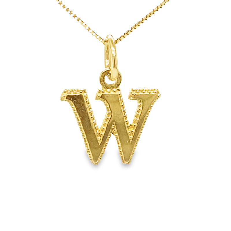 10K Solid Yellow Gold Initial Letter W Pendant