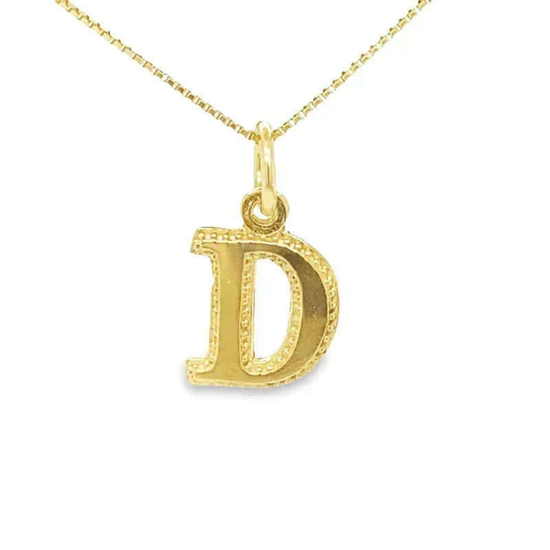 Initial Letter D Pendant in Solid 10K Yellow Gold