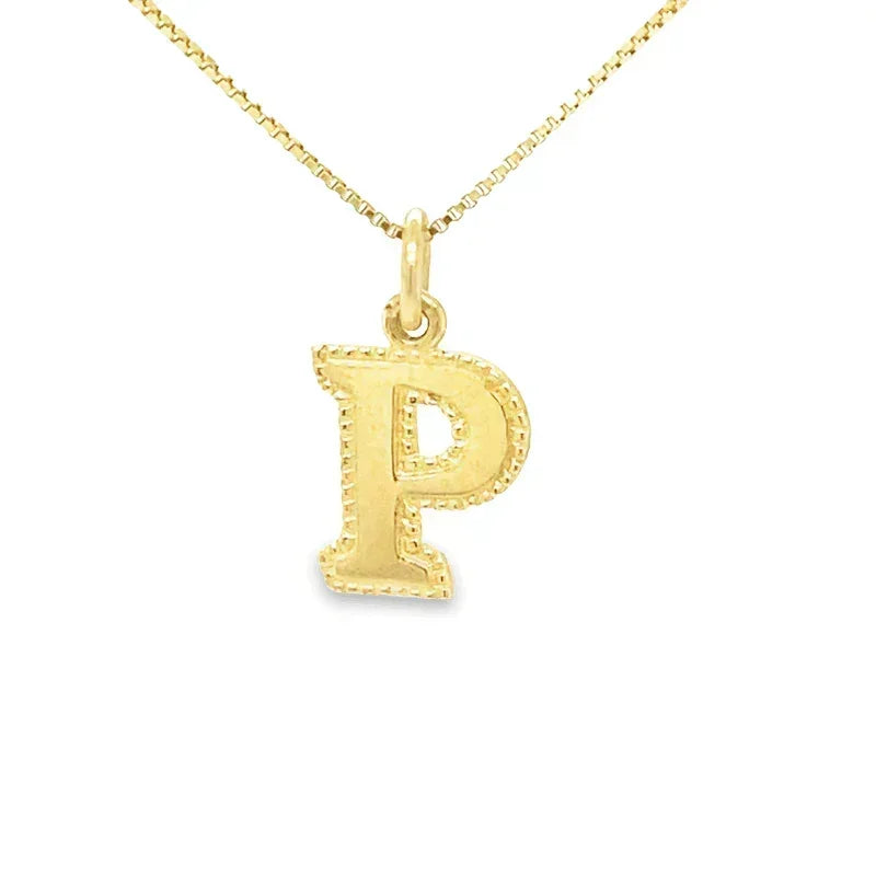 Solid 10K Yellow Gold Initial Letter P Pendant