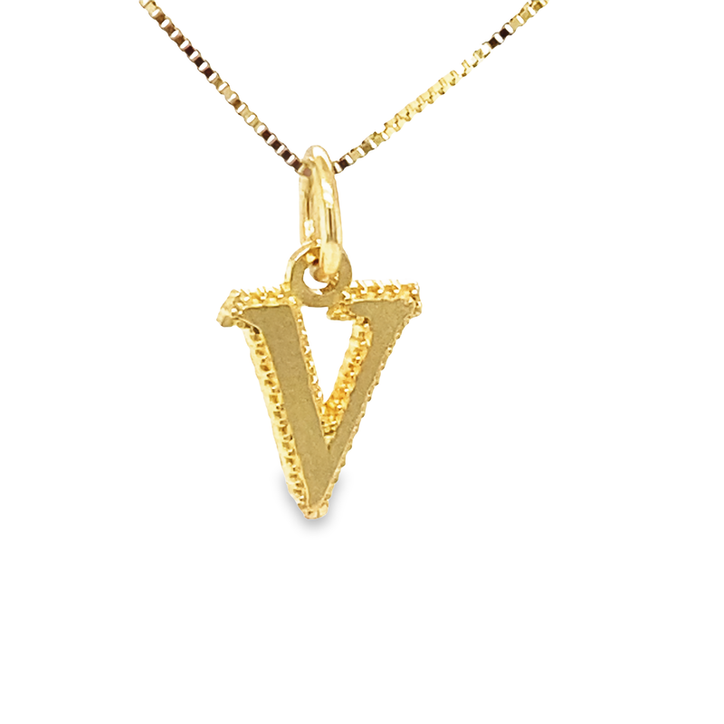 10K Yellow Gold Initial Letter V Pendant