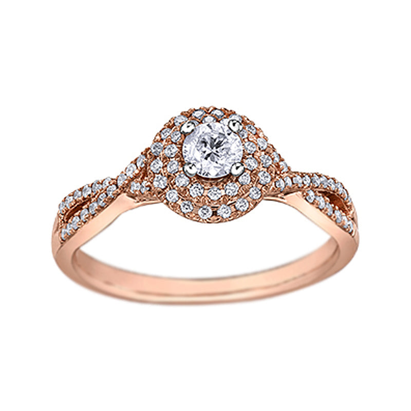 10K Rose Gold 0.43TDW Canadian Diamond Halo Infinity Style Engagement Ring