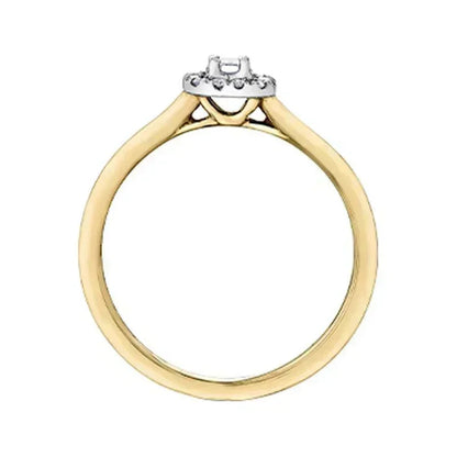 10K Yellow and White Gold 0.20 Carat Emerald Cut Diamond Halo Ring