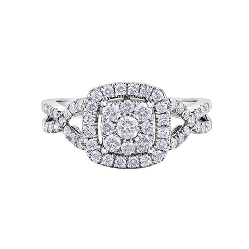 1.00 Carat 10K White Gold Diamond Halo Engagement Ring
