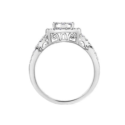 1.00 Carat 10K White Gold Diamond Halo Engagement Ring