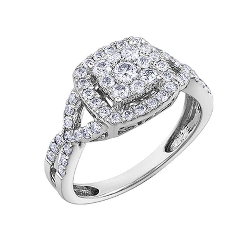 1.00 Carat 10K White Gold Diamond Halo Engagement Ring