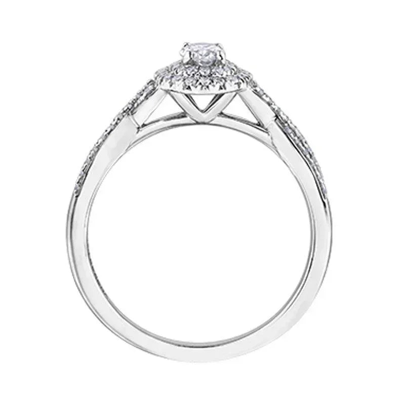 10K White Gold 0.50 Carat Oval Halo Diamond Ring with Twisted Band