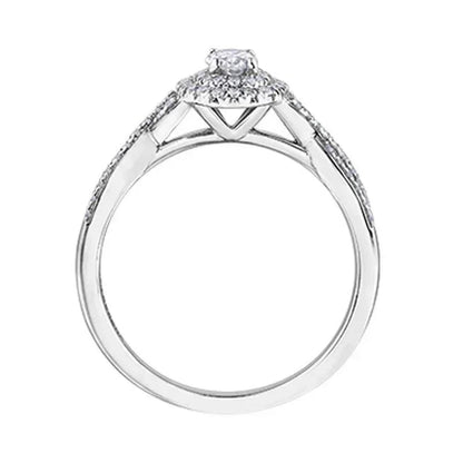 10K White Gold 0.50 Carat Oval Halo Diamond Ring with Twisted Band