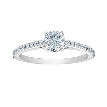 14K White Gold 0.70TDW Lab Grown Diamond Solitaire Ring W/Sides