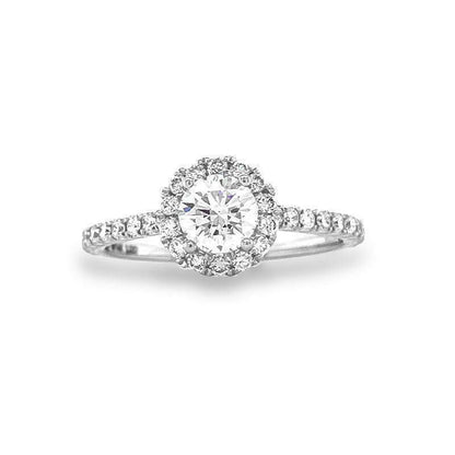 14K White Gold 1.05tdw Lab Grown Round Halo Diamond Engagement Ring