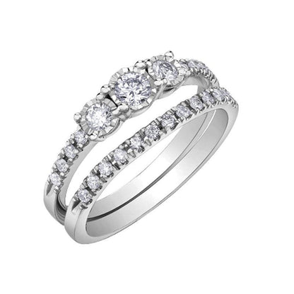 0.33TDW Diamond Illusion Wedding Ring Set in 10K White Gold