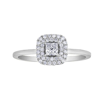 0.35 Carat Canadian Princess Cut Diamond Halo Ring in 10K White Gold