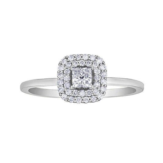 0.35 Carat Canadian Princess Cut Diamond Halo Ring in 10K White Gold